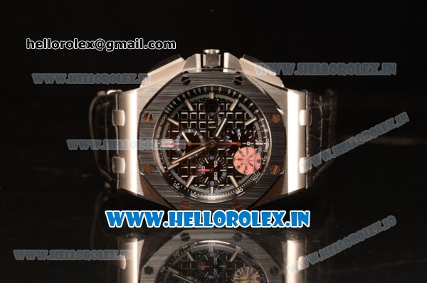 Audemars Piguet Royal Oak Offshore Black Dial 1:1 Clone With Black Leather Strap JF 26411PO.OO.A002CR.01 - Click Image to Close
